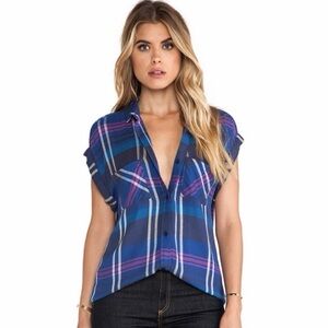 Rails Blue and Pink Plaid Short Sleeve Button Up Shirt